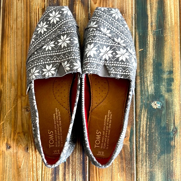 TOMS Women's Silver Snowflake Classic Flats Size 8W - Picture 3 of 6